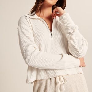 Abercrombie White Quarter Zip Sweater